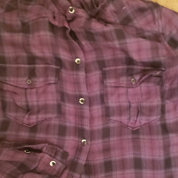 Paige Mya Purple Plaid Flannel Shirt Grunge Goddess Street Style - Picture 5 of 6